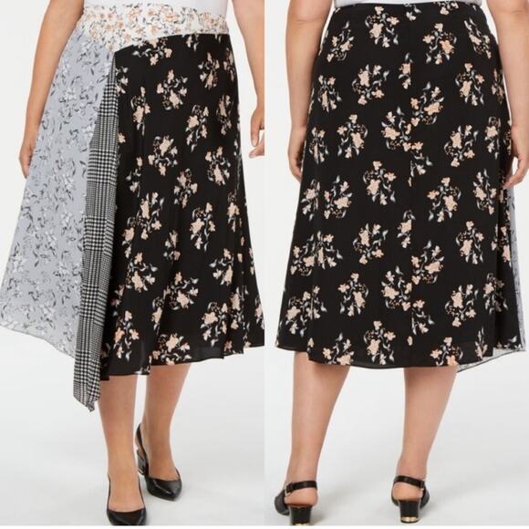CALVIN KLEIN Skirt Midi Patchwork Floral Houndstooth Womens Zipper NWT Size 18W - Picture 1 of 13